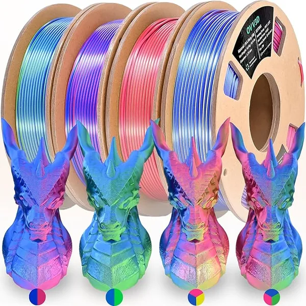 OVV3D OVV3D 3D Printer Filament Bundle, PLA Filament+ /-, 4 Pack of Dual Color & Tri Color PLA Filament Coextrusion Silk PLA, Rainbow PLA Filament 3D Printing Filament, 4 Spool X 200g