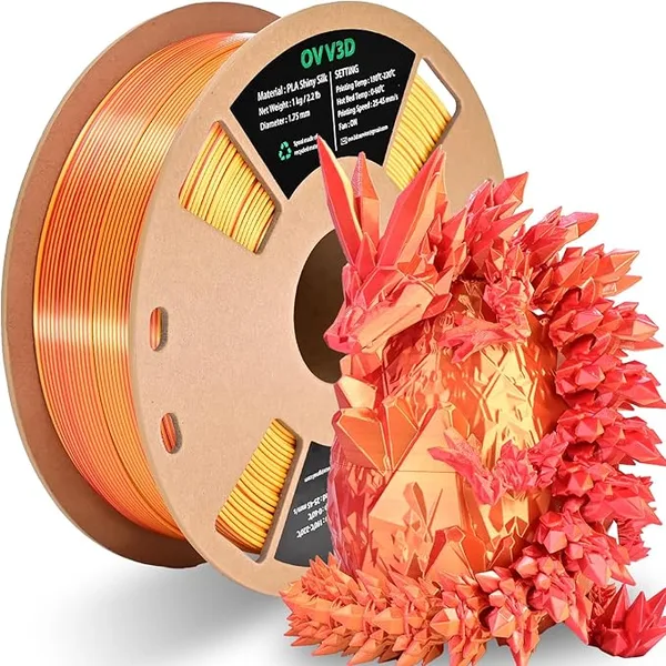 OVV3D OVV3D PLA Filament, Red Gold 3D Printer Filament Silk PLA Dual Color, Red Gold PLA Filament, Color Change Every Inch Filament 3D Printer Filament +/-, 1kg/2.2lb