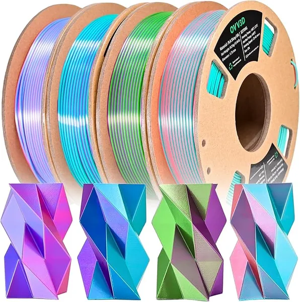 OVV3D OVV3D 3D Printer Filament, PLA Filament Bundle, Dual Color Filament, Coextrusion 3D Filament, Silk PLA, 3D Printing Filament +/-, 200g X 4 Spool