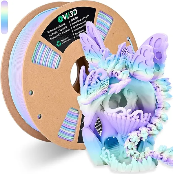 OVV3D OVV3D Rainbow PLA Filament, PLA 3D Printer Filament Multicolor Color Changing Rainbow PLA Filament with Matte Macaron Blue Green Yellow Purple, 3D Printing Filament 3D Filament, 1kg / 2.2 lbs
