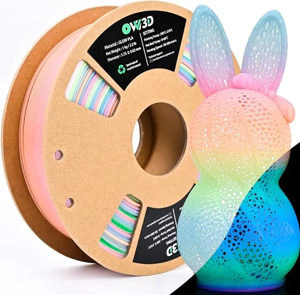 OVV3D OVV3D Glow in the Dark Filament, Rainbow Glow PLA Filament +/- for 3D Printing, Multicolor Gradient PLA, 3D Printer Filament Fast Color Change Blue Green Orange Pink Purple, 1kg/2.2lb