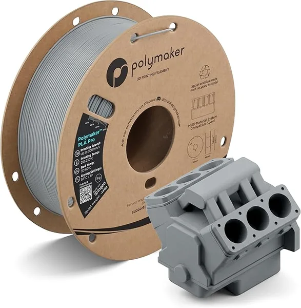 Polymaker Polymaker PLA Pro 3D Printing Filament Grey 1KG, High-Impact Tough PLA, Fast Printing up to/s, Easy to Print, No Enclosure Required, High Speed New Formula, Formerly Polysonic PLA Pro