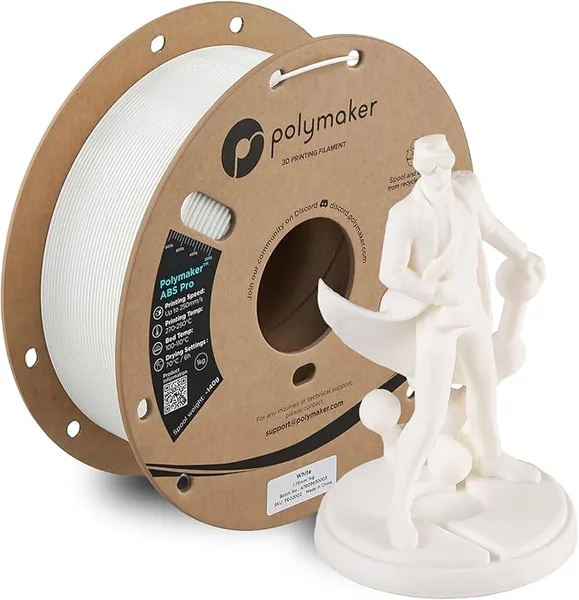 Polymaker Polymaker ABS Pro 3D Printer Filament, White 1kg Engineering Grade ABS with High Heat Resistance, Durable, Tough, for Functional Parts, Printer Components & Prototypes