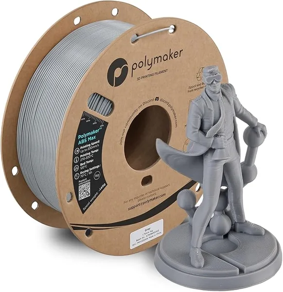 Polymaker Polymaker ABS Max 3D Printer Filament, Grey 1kg Engineering Grade ABS with High Heat Resistance and Enhanced Creep Resistance for Heated Chamber Printers