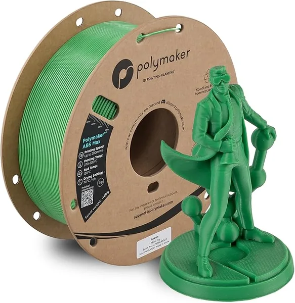 Polymaker Polymaker ABS Max 3D Printer Filament, Green 1kg Engineering Grade ABS with High Heat Resistance and Enhanced Creep Resistance for Heated Chamber Printers