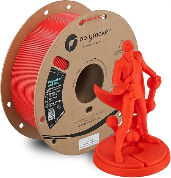Polymaker Polymaker ABS Max 3D Printer Filament, Red 1kg Engineering Grade ABS with High Heat Resistance and Enhanced Creep Resistance for Heated Chamber Printers