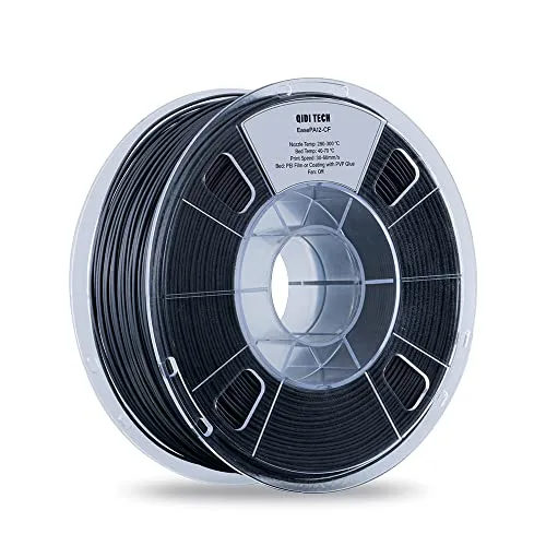 QIDI R QIDI TECHNOLOGY PA12-CF Nylon Filament 1.75 Black, Carbon Fiber Nylon Filament 1Kg Spool 3D Printer Filament, High Strength, High Precision, No Warpage, Low Moisture Sensitivity