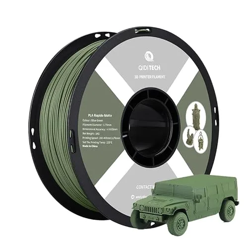 QIDI R QIDI TECHNOLOGY Matte PLA Filament, 3D Printer Filament PLA Rapido Matte 1kg Spool (2.2lbs), Suitable for Hyper Speed Printing, 3D Printing Filament Fit Most FDM 3D Printers, Olive Green