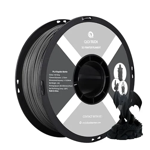 QIDI R QIDI TECHNOLOGY Matte PLA Filament, 3D Printer Filament PLA Rapido Matte 1kg Spool (2.2lbs), Suitable for Hyper Speed Printing, 3D Printing Filament Fit Most FDM 3D Printers, Matte Ash Grey