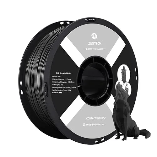 QIDI R QIDI TECHNOLOGY Matte PLA Filament, 3D Printer Filament PLA Rapido Matte 1kg Spool (2.2lbs), Suitable for Hyper Speed Printing, 3D Printing Filament Fit Most FDM 3D Printers, Matte Black