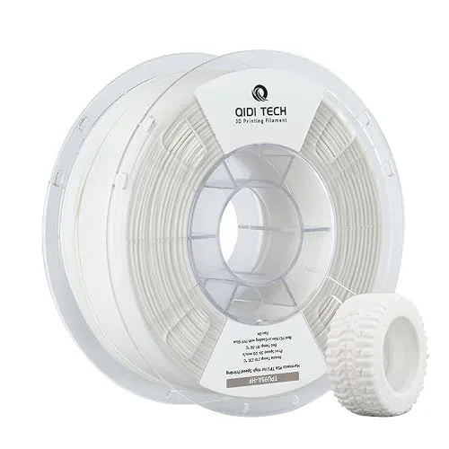 QIDI R QIDI TECHNOLOGY TPU 95A High Flow Filament，TPU95A-HF Flexible 3D Printer Filament Fit Most FDM 3D Printers，High Resilience，Suitable for High Speed Printing, 1kg Spool，White