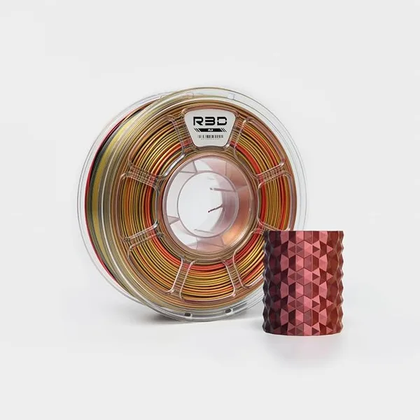R3D R3D Tri Color Silk PLA Filament, Co-Extrusion 3D Printer Filament, 30-/s High Speed PLA, Dimensional Accuracy +/-, 1KG Plastic Spool (Silk Red-Gold-Black)