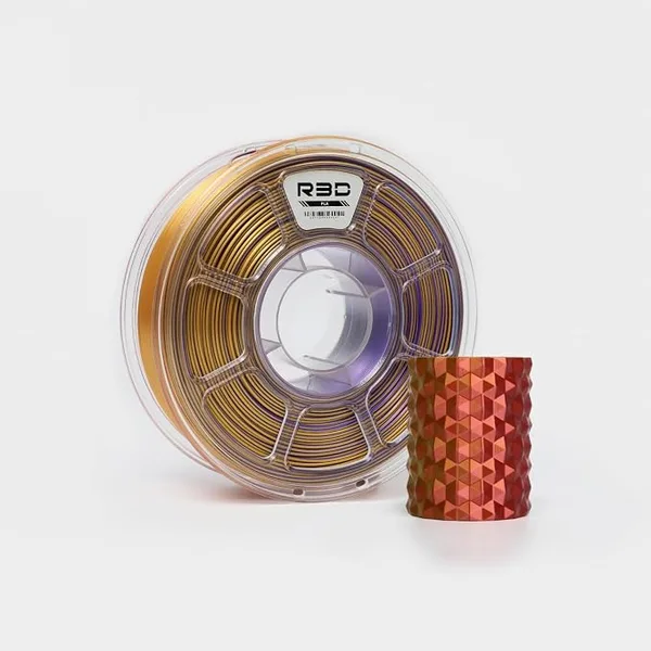 R3D R3D Tri Color Silk PLA Filament, Co-Extrusion 3D Printer Filament, 30-/s High Speed PLA, Dimensional Accuracy +/-, 1KG Plastic Spool (Silk Red-Gold-Purple)