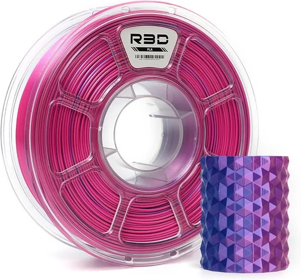 R3D R3D Dual Color Silk PLA Filament, Co-Extrusion 3D Printer Filament, 30-/s High Speed PLA, Dimensional Accuracy +/-, 1KG Plastic Spool (Silk Rose Red-Royal Blue)