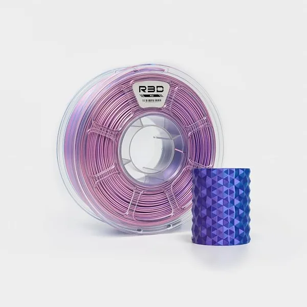 R3D R3D Tri Color Silk PLA Filament, Co-Extrusion 3D Printer Filament, 30-/s High Speed PLA, Dimensional Accuracy +/-, 1KG Plastic Spool (Silk Blue-Purple-Pink)