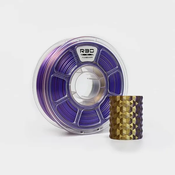 R3D R3D Tri Color Silk PLA Filament, Co-Extrusion 3D Printer Filament, 30-/s High Speed PLA, Dimensional Accuracy +/-, 1KG Plastic Spool (Silk Gold-Copper-Purple)