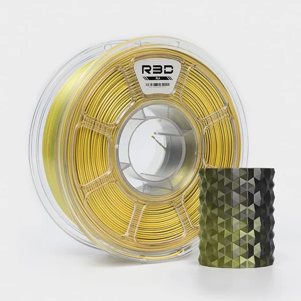 R3D R3D Dual Color Silk PLA Filament, Co-Extrusion 3D Printer Filament, 30-/s High Speed PLA, Dimensional Accuracy +/-, 1KG Plastic Spool (Silk Black-Yellow)