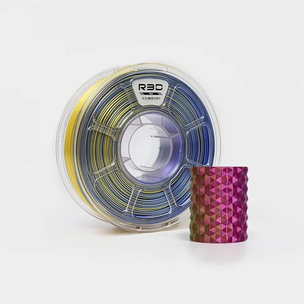 R3D R3D Tri Color Silk PLA Filament, Co-Extrusion 3D Printer Filament, 30-/s High Speed PLA, Dimensional Accuracy +/-, 1KG Plastic Spool (Silk Red-Yellow-Blue)