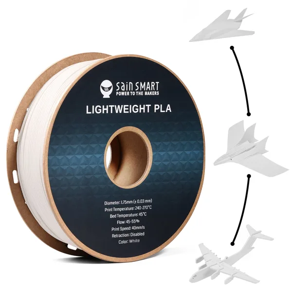 SainSmart LW-PLA Filament, Black & White, 1KG, Lightweight Low-Density Active Foaming PLA for 3D Print RC Planes Drone Parts