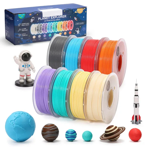 SainSmart PLA Filament, Planet Explorer 8-Color Mini Spool Bundle, 250g Each, High-Speed PLA, +/- Accuracy, Easy-to-Print, Compatible with Most FDM 3D Printers