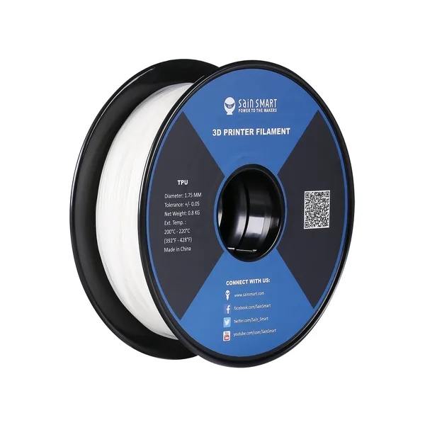 SainSmart White, Flexible TPU Filament 0.8kg/1.76lb