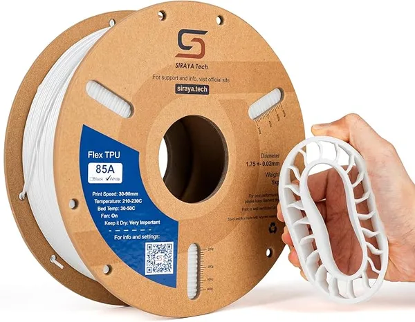 Siraya Tech Siraya Tech Flex TPU Filament - 85A Shore, ISO 10993, High Flexibility & Toughness, High Flow & Speed, Easy to Print, Moisture-Resistant Aluminum Bag - Ideal for Footwear, Protective Gear (White, 1kg)