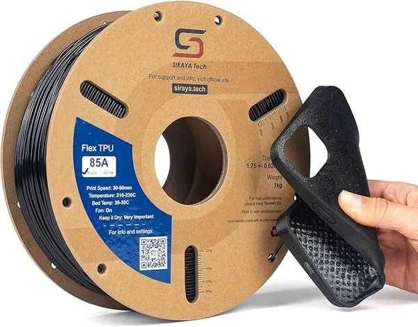 Siraya Tech Siraya Tech Flex TPU Filament - 85A Shore, ISO 10993, High Flexibility & Toughness, High Flow & Speed, Easy to Print, Moisture-Resistant Aluminum Bag - Ideal for Footwear, Protective Gear (Black, 1kg)
