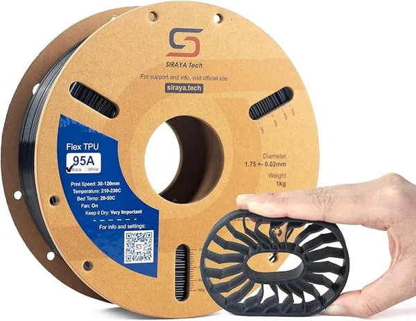 Siraya Tech Siraya Tech Flex TPU 95A Filament, ISO 10993, High Flow and High Speed, Flexible and Tough, Easy to Print, Moisture-Resistant Aluminum Resealable Bag - for Footwear, Protective Gear (Black, 1kg)