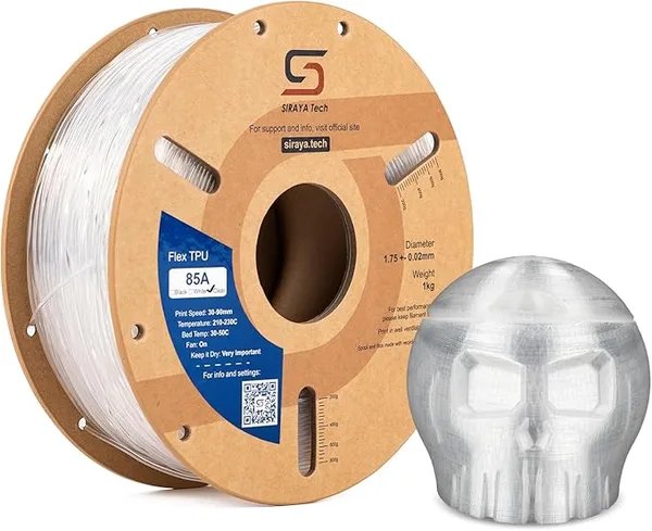 Siraya Tech Siraya Tech Flex TPU Filament - 85A Shore, ISO 10993, High Flexibility & Toughness, High Flow & Speed, Easy to Print, Moisture-Resistant Aluminum Bag - Ideal for Footwear, Protective Gear (Clear, 1kg)