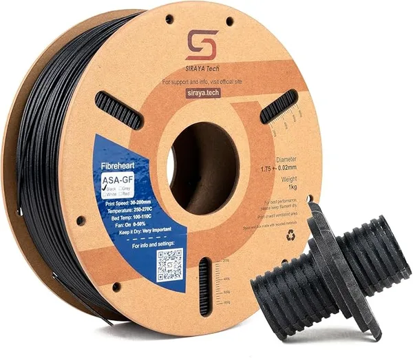 Siraya Tech Siraya Tech Fibreheart ASA-GF 3D Printer Filament, 10% Glass Fiber Reinforced, Superior Weather & UV Resistance, High Strength & Thermal Stability for Outdoor & High-Impact Applications (1kg, Black)
