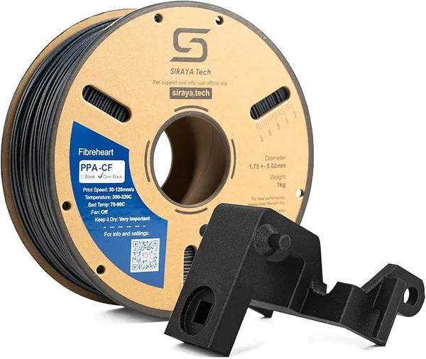 Siraya Tech Siraya Tech Fibreheart PPA-CF Core Black 3D Printer Filament - PPA Nylon with 25% Core-Concentrated Carbon Fiber, Ultra-Strong, Heat-Resistant, Low Warpage for Automotive & Industrial Parts (1kg)