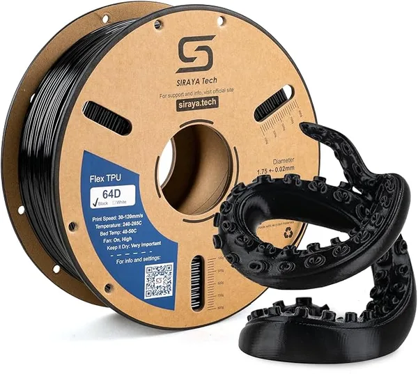 Siraya Tech Siraya Tech Flex TPU 64D – High-Performance Elastic 3D Printing Filament, Durable & Wear-Resistant, Easy to Print, ISO 10993 Tested, Ideal for Tough, Durable Abrasion Resistant Parts (Black, 1kg)