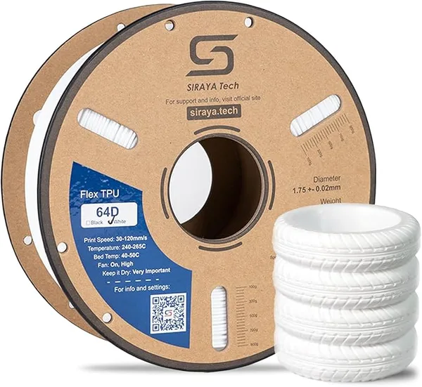 Siraya Tech Siraya Tech Flex TPU 64D – High-Performance Elastic 3D Printing Filament, Durable & Wear-Resistant, Easy to Print, ISO 10993 Tested, Ideal for Tough, Durable Abrasion Resistant Parts (White, 1kg)