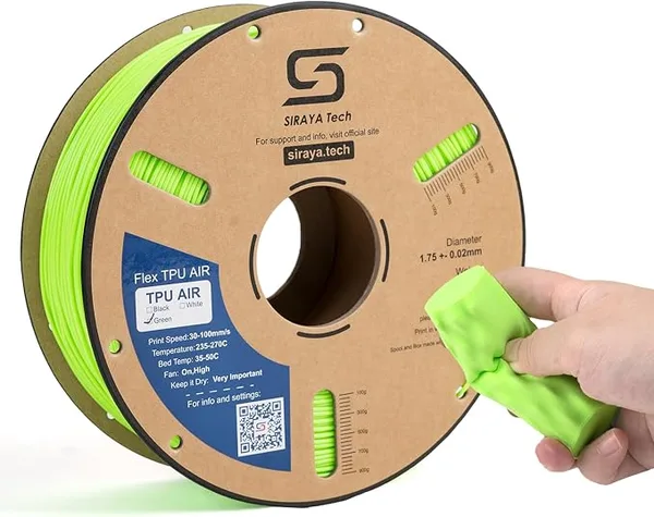 Siraya Tech Siraya Tech Flex TPU Air - Lightweight Active Foaming Flexible 3D Filament, Adjustable Hardness 65A-82A, High-Speed Printing, Easy to Use, for Wearables, Sports Gear & Soft Prototypes (Green, 1kg)