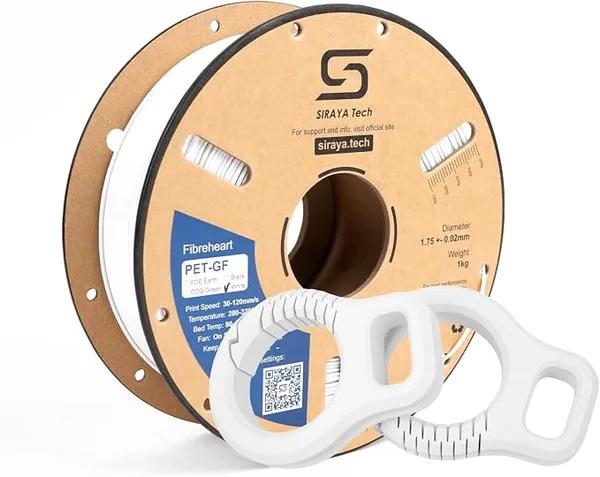 Siraya Tech Siraya Tech Fibreheart PET-GF 3D Printing Filament - 15% Glass Fiber Reinforced, UV Resistant, Low Moisture Absorption, High Strength & Rigidity for Industrial Applications (White, 1kg)
