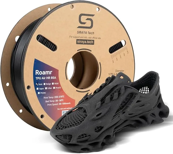 Siraya Tech Siraya Tech Roamr TPU Air HR 85A Flexible 3D Filament, High Resilience Foaming, 68A-85A Variable Hardness, Lightweight Matte Structural TPU for Shoe Outsoles & RC Parts (800g, Noir)