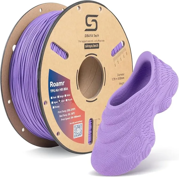 Siraya Tech Siraya Tech Roamr TPU Air HR 80A Lilac Filament - 64A-80A Variable Hardness, 48-50% High Rebound, Foaming Flexible 3D Printer Filament, Matte Finish for Footwear 800g