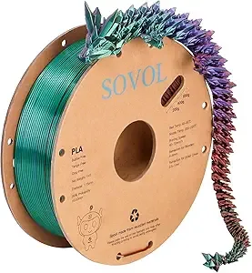 Sovol Sovol PLA Filament Silk Tri Color Co-Extrusion, 3D Printer Filament 1kg/ 2.2lbs, Shiny Silk Bronze Purple Green 3 in 1 Coextrusion PLA Material +/-