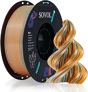Sovol Sovol Dual Color PLA Filament, Silk PLA 3D Printing Material, Dual Color Filament Orange + Light Blue 2 in 1 Coextrusion PLA Filament +/-, 1kg/2.2lbs