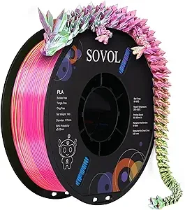 Sovol Sovol PLA Filament Silk Tri Color Co-Extrusion, 3D Printer Filament 1kg/ 2.2lbs, Shiny Silk Rose Blue Yellow 3 in 1 Coextrusion PLA Material +/-