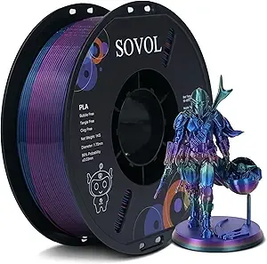 Sovol Sovol 3D Printer Silk Shiny Multicolored Fast Change Rainbow PLA 1kg (2.2 lbs) Spool 3D Printing Materials, Dimensional Accuracy +/-, Purple Rainbow