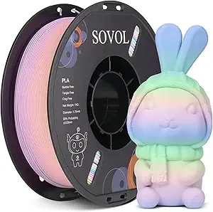 Sovol Sovol 3D Printer Matte Multicolored Fast Change Rainbow PLA 1kg (2.2 lbs) Spool 3D Printing Materials, Dimensional Accuracy +/-, Matte Macaron Rainbow
