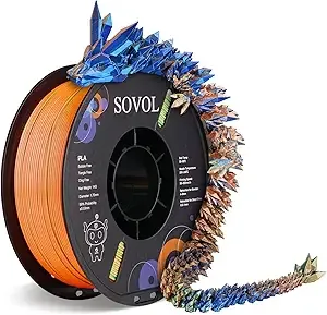 Sovol Sovol PLA Filament Silk Tri Color Co-Extrusion, 3D Printer Filament 1kg/ 2.2lbs, Shiny Silk Blue Green Orange 3 in 1 Coextrusion PLA Material +/-