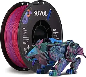 Sovol Sovol PLA Filament Silk Tri Color Co-Extrusion, 3D Printer Filament 1kg/ 2.2lbs, Shiny Silk Dark Red Green Blue 3 in 1 Coextrusion PLA Material +/-