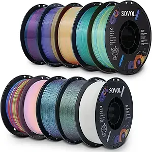 Sovol Sovol PLA Filament 10KG, Silk Tri Color & Dual Color Co-Extrusion PLA, Shiny Multicolored Fast Change Rainbow 3D Printer Filament, Matte & Glitter & Glow in The Dark PLA 1kg/ 2.2lbs +/-