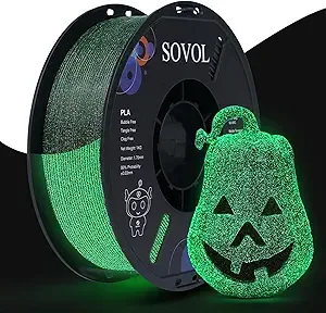 Sovol Sovol 3D Printer Luminous Filament, Glow in The Dark PLA 1kg (2.2 lbs) Spool 3D Printing Materials, Dimensional Accuracy +/-, Shiny Green