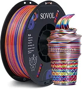 Sovol Sovol Silk PLA Filament Rotated Tri Color Co-Extrusion, Fast Change 3D Printer Filament 1kg/ 2.2lbs, Red Gold Blue 3 in 1 Coextrusion PLA Material +/-
