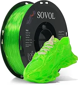 Sovol Sovol TPU Filament, 95A Soft TPU Flexible 3D Printer Filament with High Elasticity, 1kg (2.2lbs), Dimensional Accuracy +/-, Fit Most FDM Printer, Clear Green
