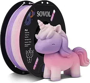 Sovol Sovol 3D Printer Matte Multicolored Fast Change Gradient Rainbow PLA 1kg (2.2 lbs) Spool 3D Printing Materials, Dimensional Accuracy +/-, Matte Lavender