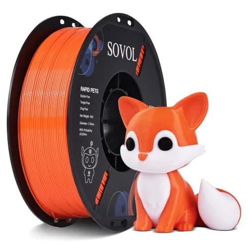 Sovol Sovol 3D Printer Rapid PETG Filament 1KG (2.2lbs), High Precision, Strong Toughness, Wiring Tightness, Dimensional Accuracy +/-, 3D Printing High Speed PETG Filaments, Orange